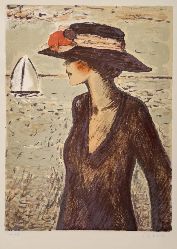 Lithograph Cassigneul  - Nathalie à la Fleur Rouge