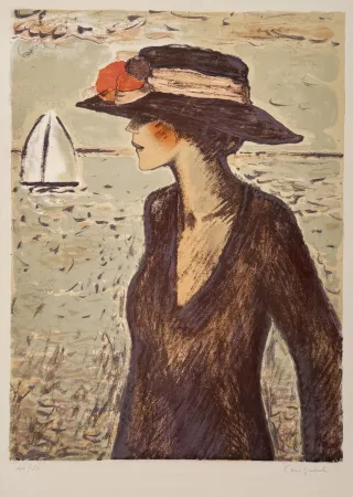 Lithograph Cassigneul  - Nathalie à la Fleur Rouge