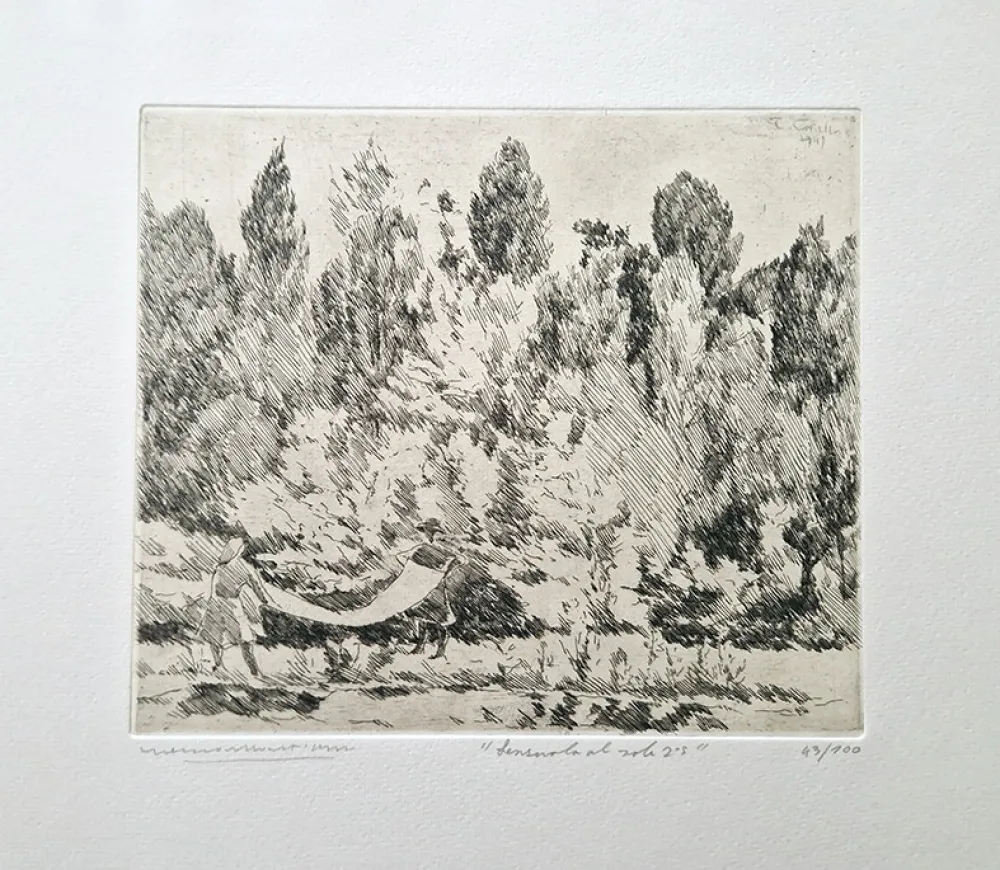 Engraving Castellani - Lenzuola al sole