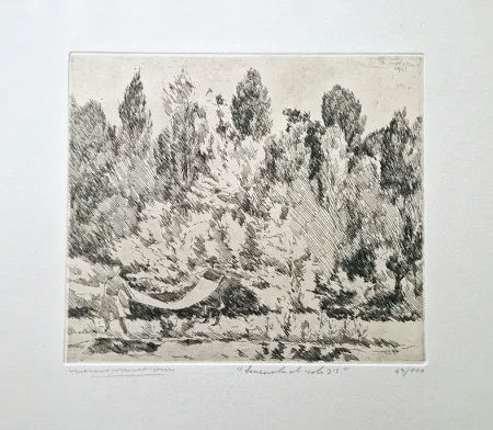 Engraving Castellani - Lenzuola al sole