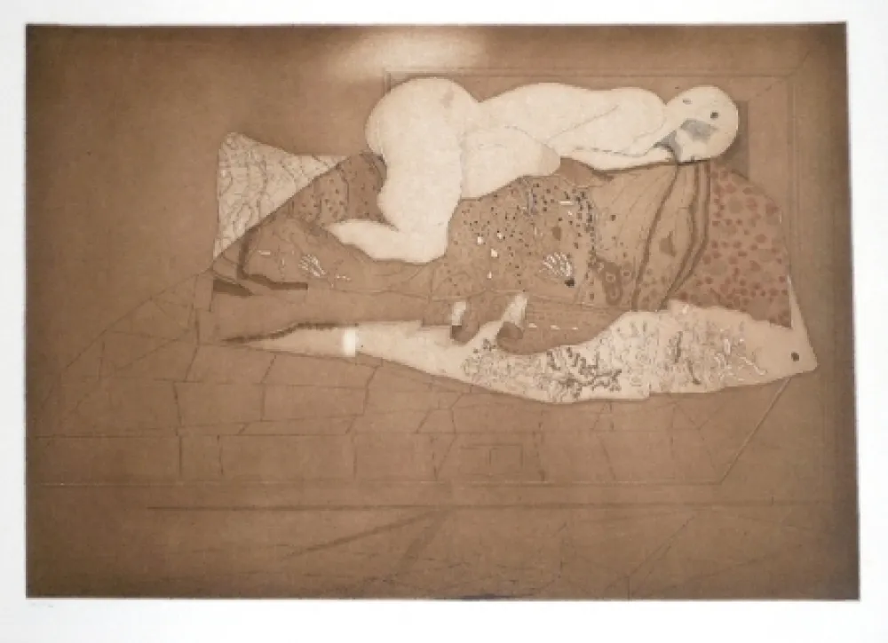 Etching And Aquatint Castillo - Muchacha sobre el divan