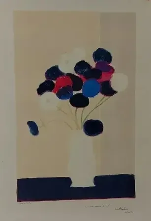 Lithograph Cathelin - Anémones à la table noire  (1989  ) 