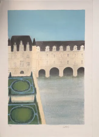 Lithograph Cathelin - Chateau de Chenonceau