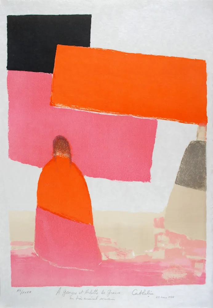 Lithograph Cathelin - Les deux Indiennes, Mexique 2 - The two Indian women, Mexico 2