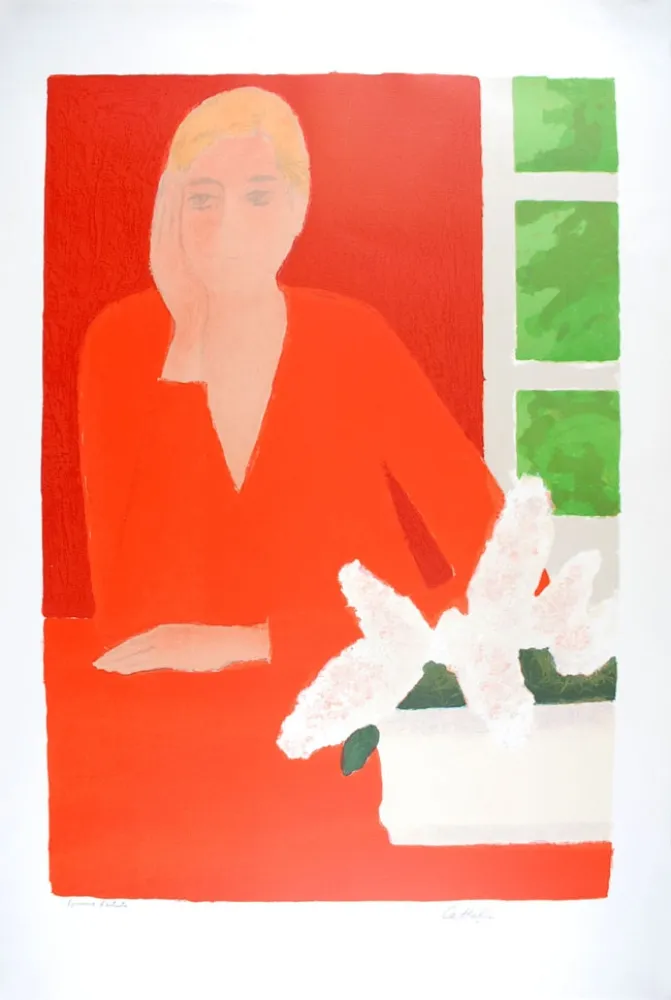 Lithograph Cathelin - Régine aux Rebatières - Régine at the Rebatieres