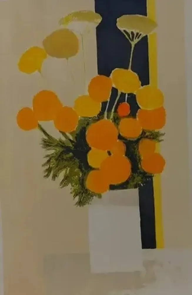 Lithograph Cathelin - Roses d INDE &  ACHILLES  à la bande noire ( 1983)