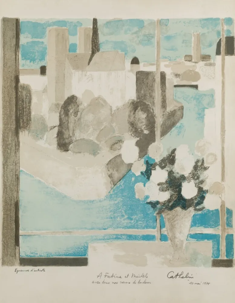 Lithograph Cathelin - Vase à la fenêtre