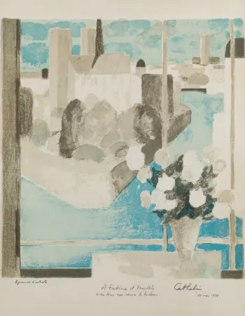 Lithograph Cathelin - Vase à la fenêtre