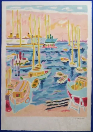 Lithograph Cavailles - Le port de Cannes