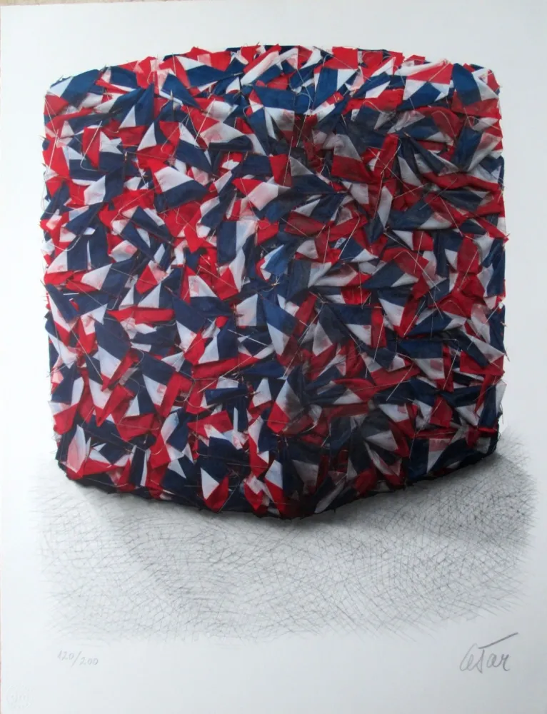 Screenprint Cesar - Compression des drapeaux francais
