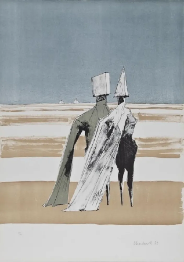 Lithograph Chadwick - Two figures in a landscape