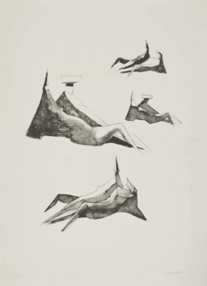 Lithograph Chadwick - Two seating figures II