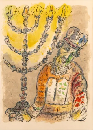 Lithograph Chagall - Aaron and the Seven-Branched Candlestick from Exodus, 1966