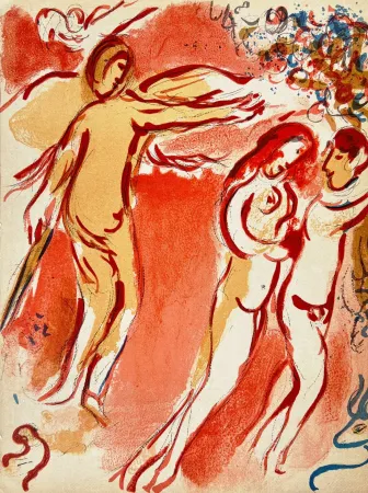 Lithograph Chagall - Adam and Eve