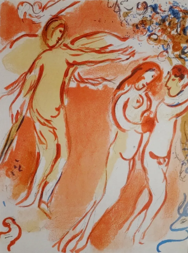 Lithograph Chagall - Adam et Eve chassés du jardin d'Eden