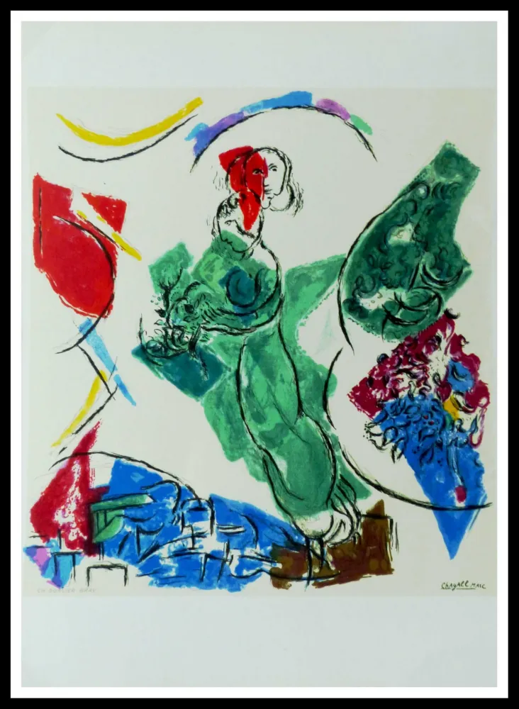 Lithograph Chagall (After) - FEMME EN VERT
