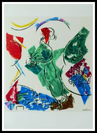 Lithograph Chagall (After) - FEMME EN VERT