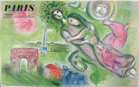 Lithograph Chagall (After) - Roméo et Juliette, Paris, l’Opéra, le plafond de Chagall (détail)