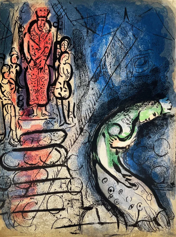 Lithograph Chagall - Ahasuerus Sends Vasthi Away