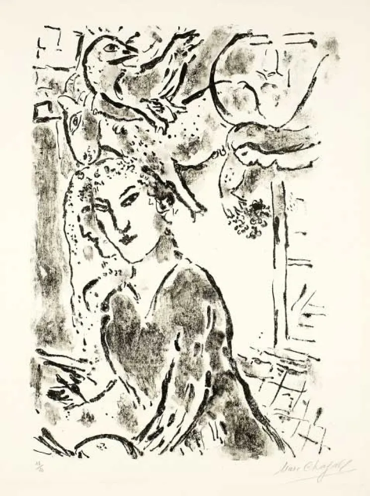 Lithograph Chagall - Autoportrait à la fenêtre