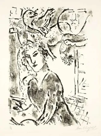 Lithograph Chagall - Autoportrait à la fenêtre