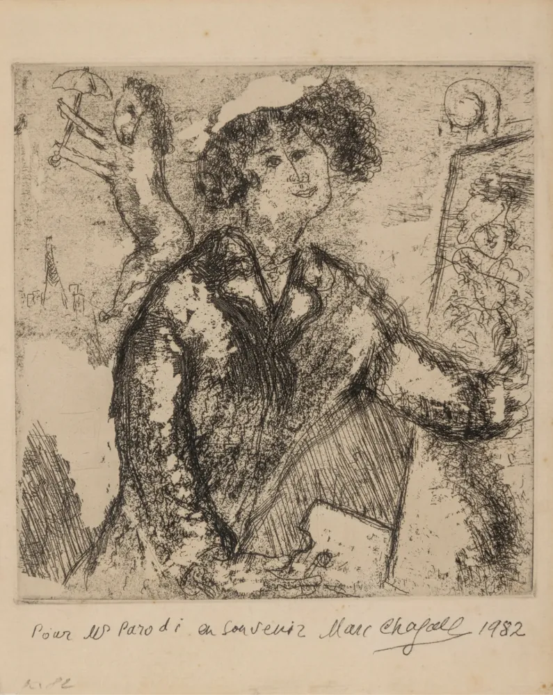 Etching Chagall - Autoportrait au chevalet (from Chagall et l'Ame Juive)