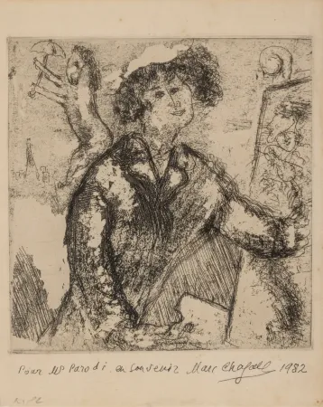 Etching Chagall - Autoportrait au chevalet (from Chagall et l'Ame Juive)