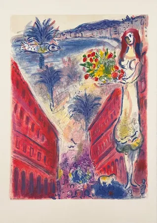 Lithograph Chagall - Avenue de la victoire à Nice