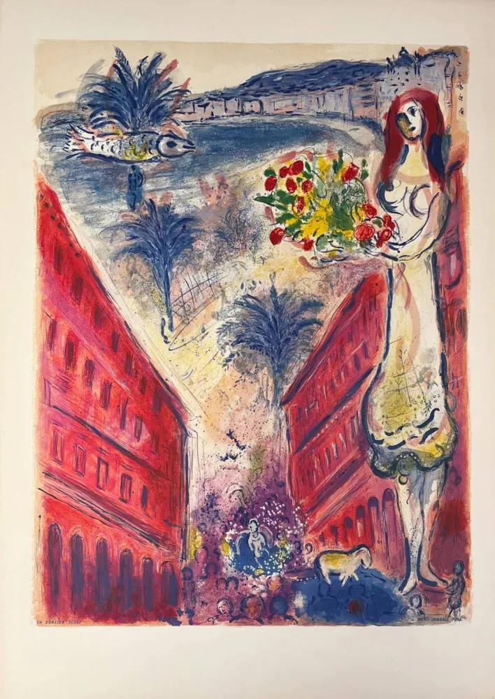 Lithograph Chagall - Avenue de la victoire à Nice