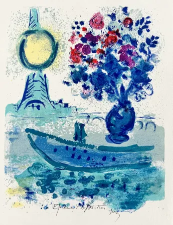 Lithograph Chagall - Bateau Mouche au Bouquet