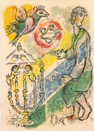Lithograph Chagall - Bezeleel and His Two Golden Cherubim
