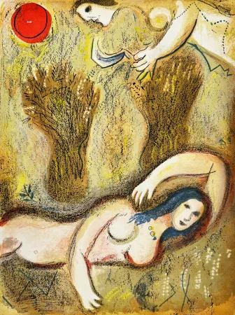Lithograph Chagall - Boaz wakes up and sees Ruth