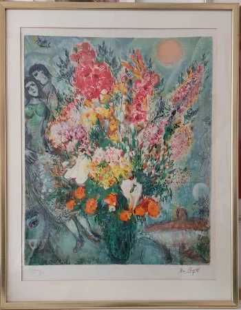 Lithograph Chagall - Bouquet illuminant le ciel 
