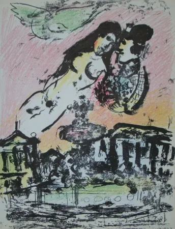 Lithograph Chagall - Ciel au dessus la Place de la Concorde