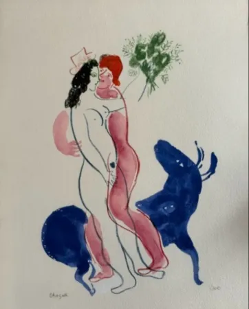 Lithograph Chagall - Colour Amour, La Bette Bleu