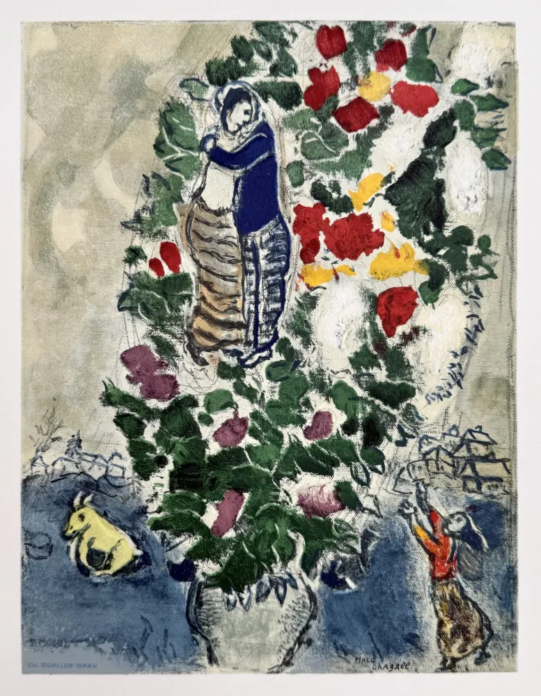 Lithograph Chagall - Couple avec Fleurs