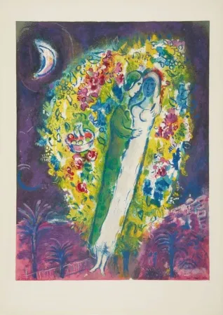 Lithograph Chagall - Couple dans les Mimosas (Couple in Mimosa)
