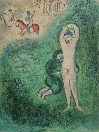 Lithograph Chagall - Daphins and Gnathon