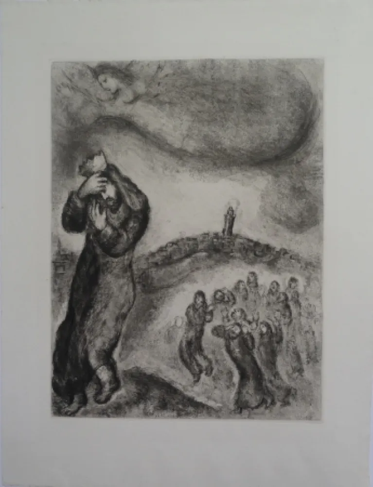 Etching Chagall - David montant la colline des oliviers
