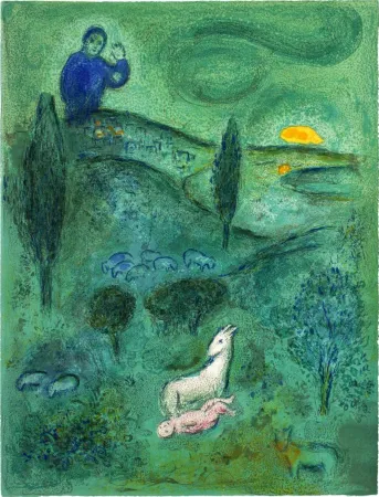 Lithograph Chagall - DÉCOUVERTE DE DAPHNIS PAR LAMON (de Daphnis et Choé. 1961)