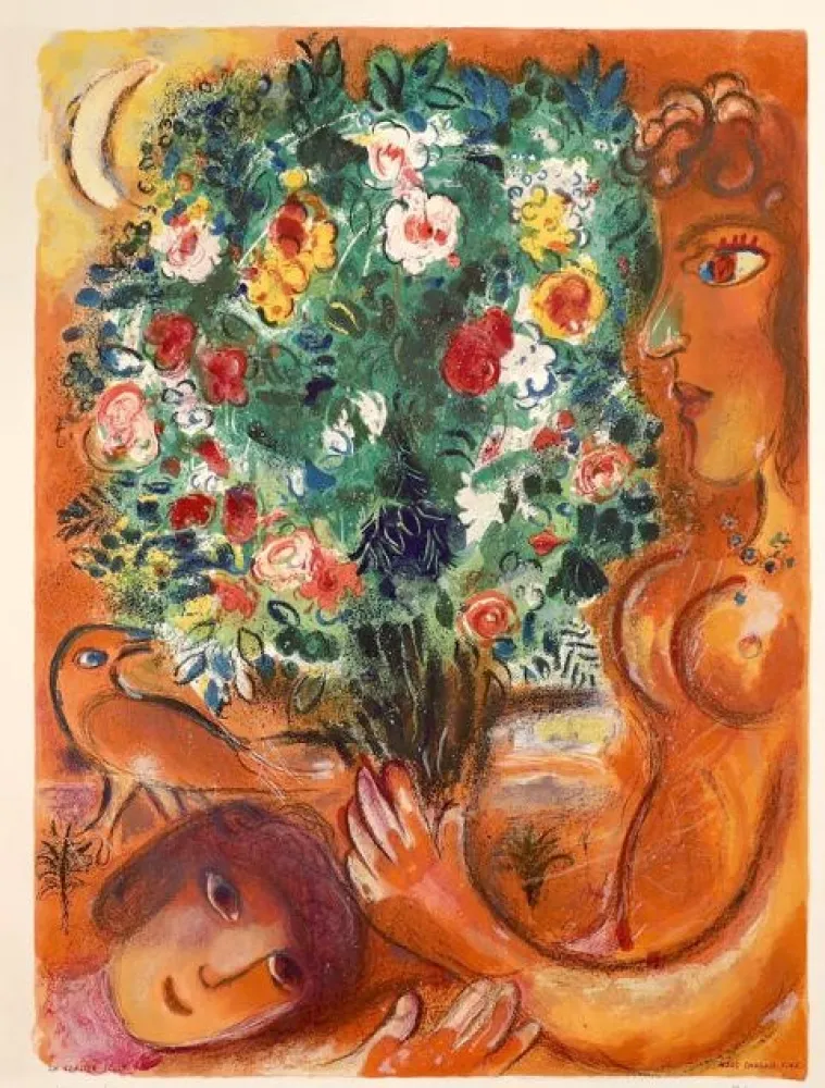 Lithograph Chagall - Femme au bouquet (Woman with Bouquet)