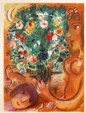 Lithograph Chagall - Femme au bouquet (Woman with Bouquet)