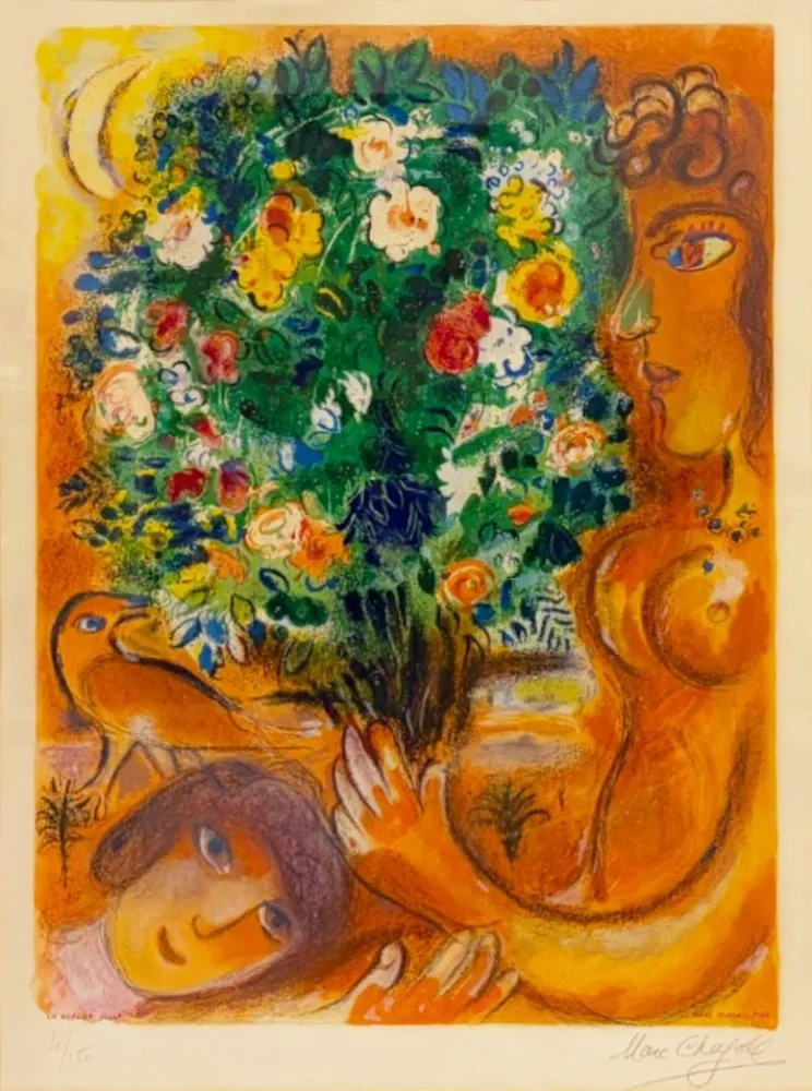 Lithograph Chagall - Femme au bouquet (Woman with Bouquet)