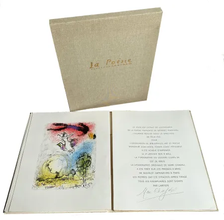 Lithograph Chagall - G. Pompidou. LA POÉSIE. Lithographie originale en couleurs de Marc Chagall (1976)