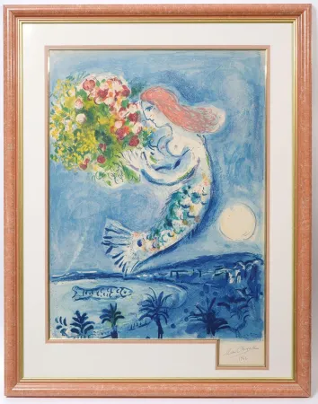Lithograph Chagall - Hand-signed - La Baie des Anges