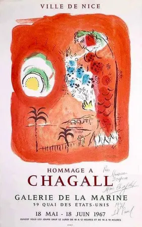 Lithograph Chagall - Hand-Signed - The Red Siren / La Baie des Anges