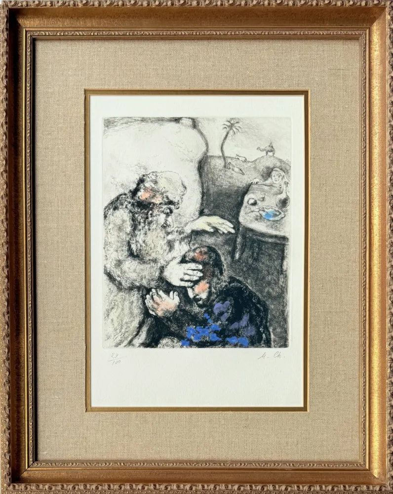 Engraving Chagall - Jacob Blessed By Isaac