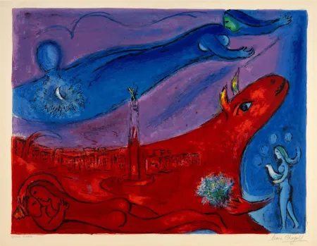 Lithograph Chagall - La Bastille