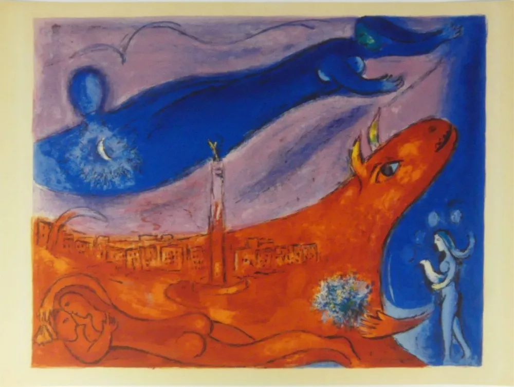 Lithograph Chagall - La Bastille (The Bastille)