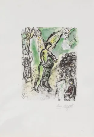 Lithograph Chagall - La lutte de Jacob et de l'ange